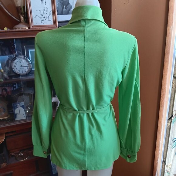 Medium Vintage 70's Lime Green Mod Button-Up Long Sleeve Blouse - Picture 6 of 7